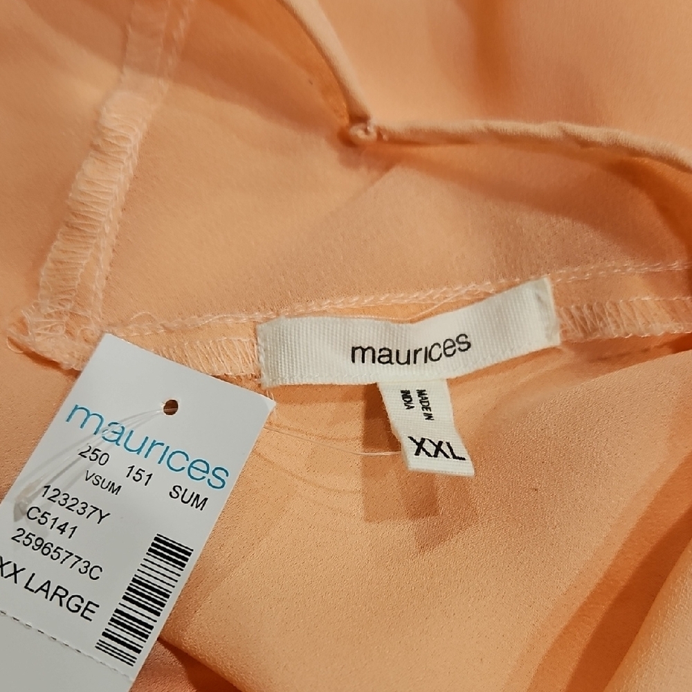 ​Maurices Peach Sleeveless V-Neck Top with Mesh Inset Trim - Picture 5 of 5